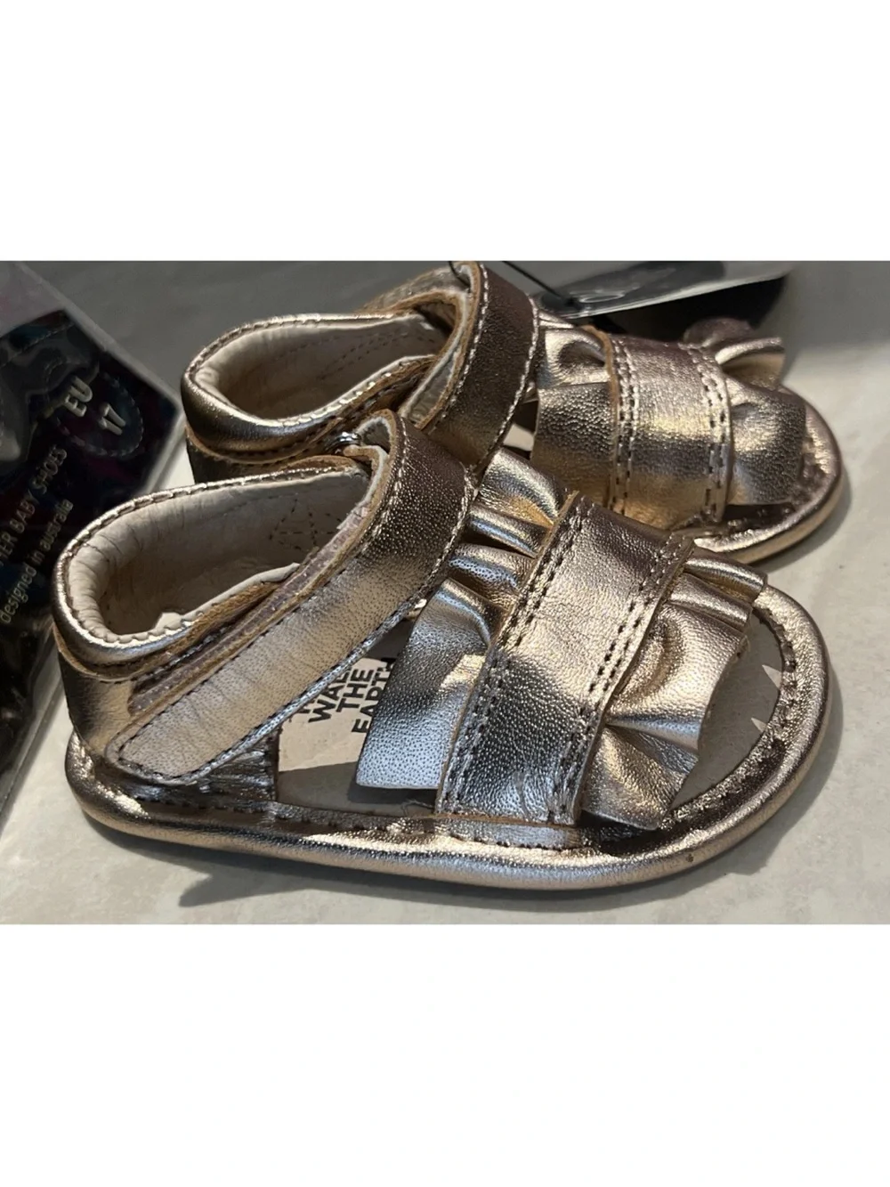 NWT Old Soles Australia Ruffle Baby Leather Copper Sandal EU Size 17/0-3 Months